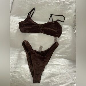 Brown Textured Bikini Set